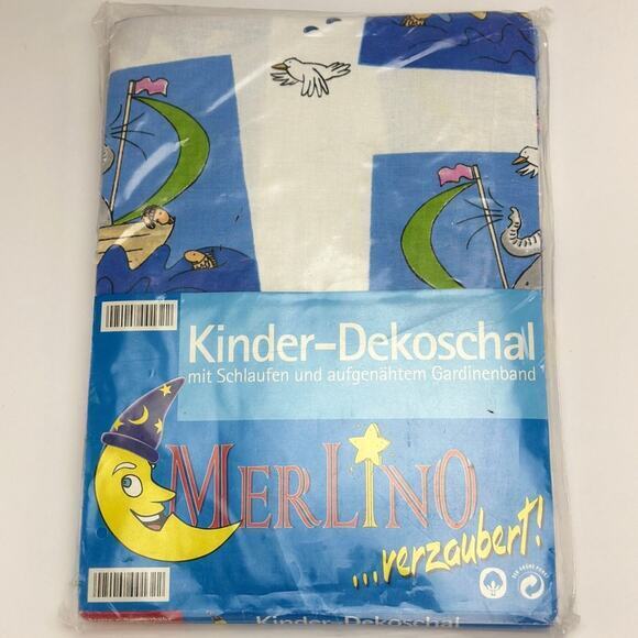 German‎ nursery baby room curtains blue elephant in a boat with fish 135x180 cm - Picture 1 of 4